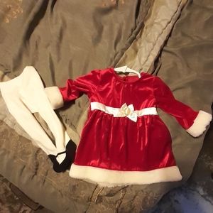 Holiday editions cute Christmas dress 6 to 9 months with tights w booties on em